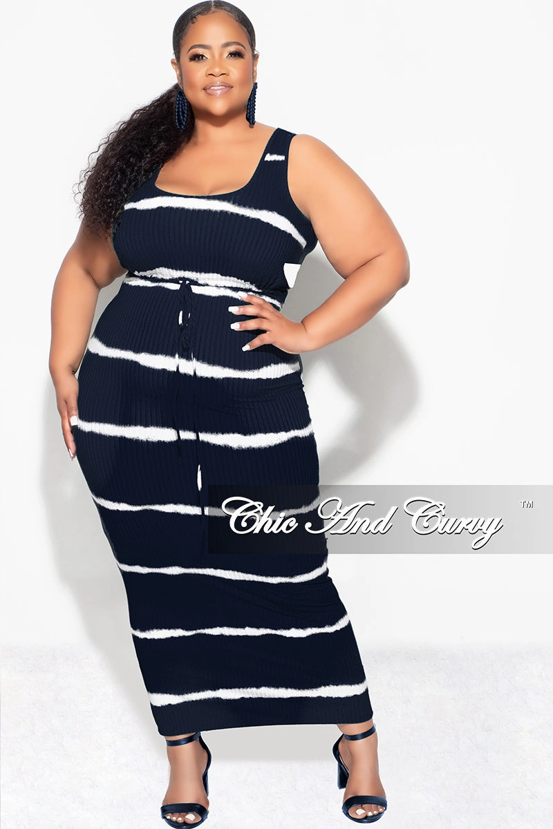 Final Sale Plus Size Ribbed 2pc Crop Drawstring Top and Pencil Skirt in Black and White Neutral Style