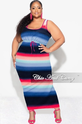 Daily Wear Final Sale Plus Size Ribbed 2pc Crop Drawstring Top and Pencil Skirt in Navy, Fuchsia , & Blue