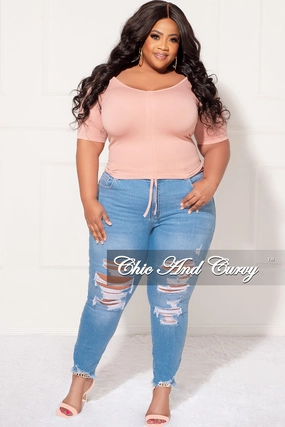 Sport Comfort Final Sale Plus Size Ribbed Drawstring Top  in Mauve