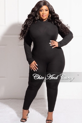 Flexible Knees Flexible Waist Final Sale Plus Size Ribbed Sheer Stripe Jumpsuit in Black