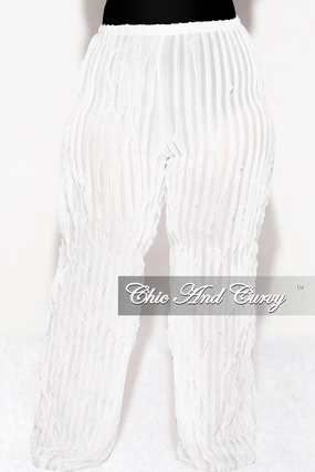 Final Sale Plus Size Ripple Mesh  Pants in Ivory Go Anywhere Casual Chic Look