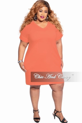 Final Sale Plus Size Rolled Sleeve V-Neck Dress in Ash Cooper Chic Appeal