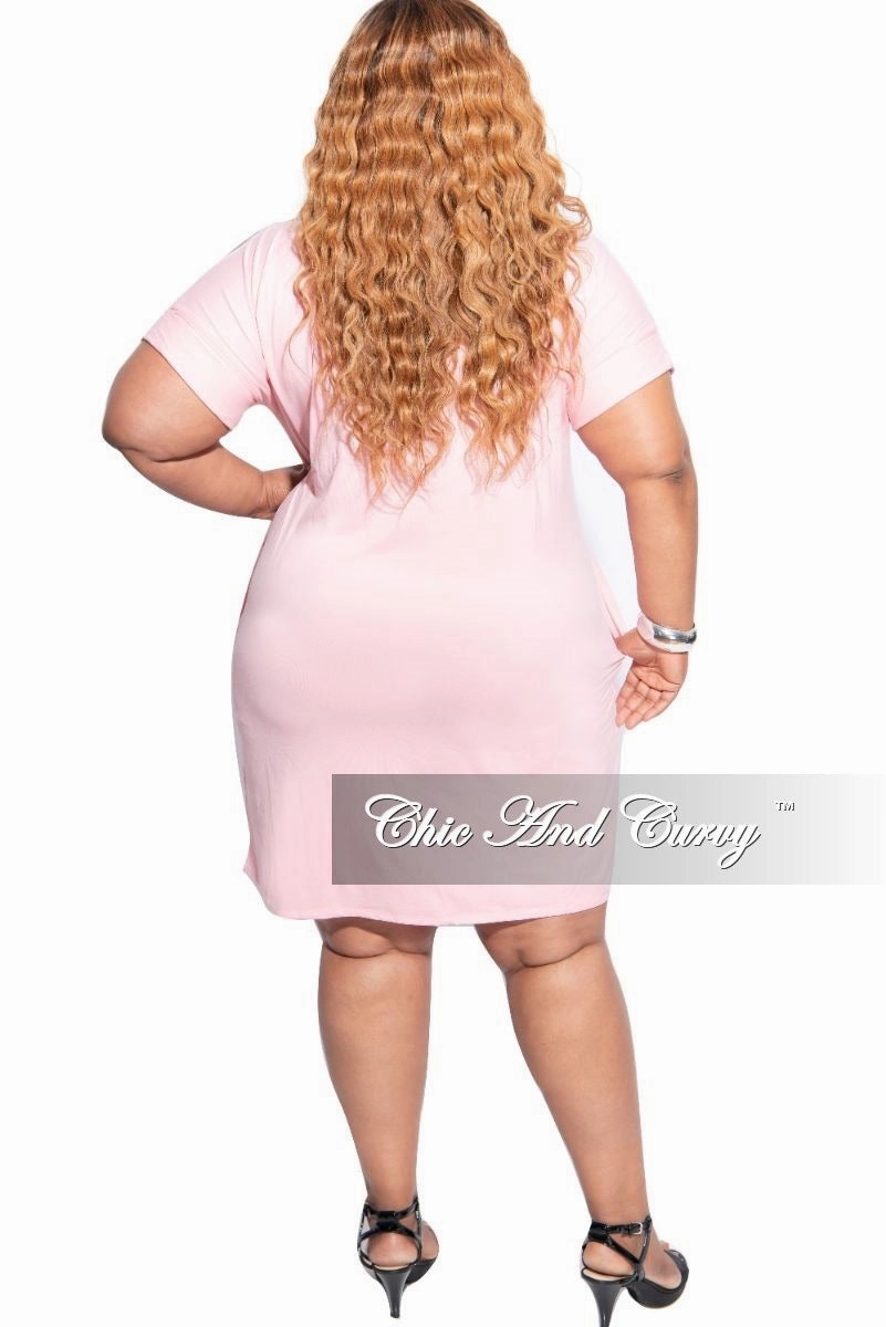 Easy Stretch Final Sale Plus Size Rolled Sleeve V-Neck Dress in Dusty Pink
