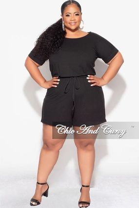 Polyester fabric Final Sale Plus Size Romper in Black