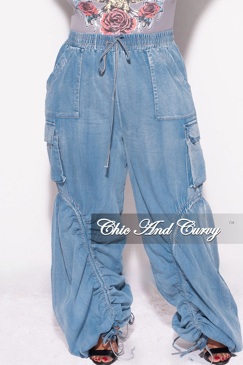 Final Sale Plus Size Ruched Cargo Pants in Denim Odor Control Tech