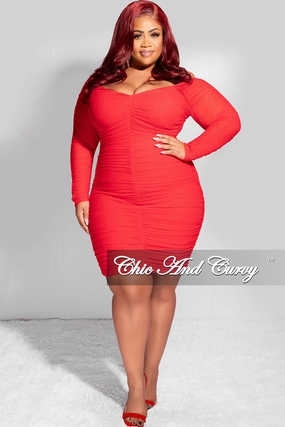 FrictionReducing Final Sale Plus Size Ruched Off The Shoulder Mini Dress in Red