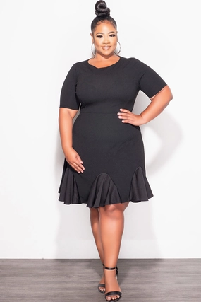 Final Sale Plus Size Ruffle Dress in Black Feminine Cut Utility pocket