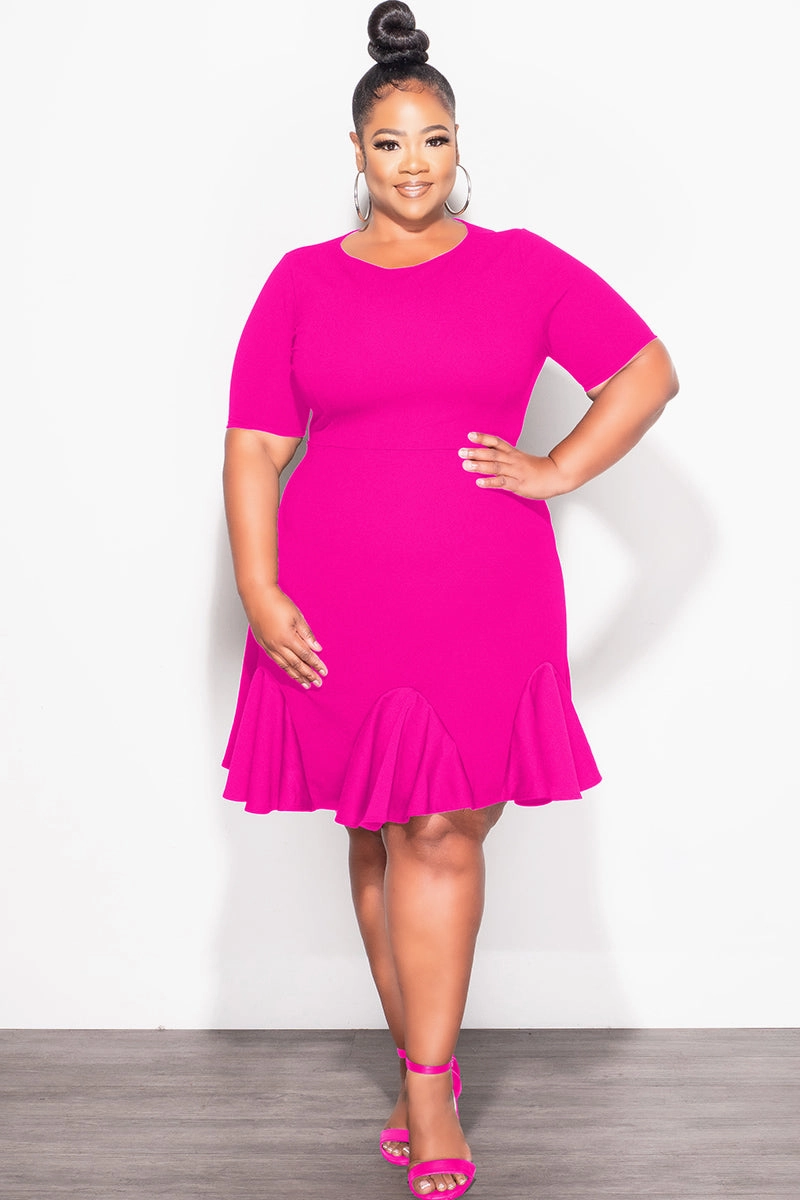 Final Sale Plus Size Ruffle Dress in Fuchsia Comfort Fit
