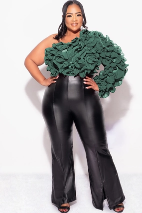 Flexible Comfort Wear Final Sale Plus Size Ruffled One Shoulder Crop Top Hunter Green