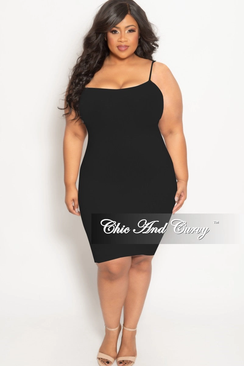 Final Sale Plus Size Seamless Spaghetti Strap Camisole Dress in Black City Ready