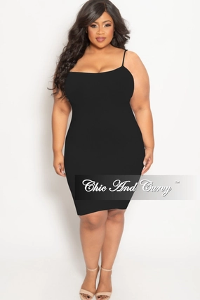 Final Sale Plus Size Seamless Spaghetti Strap Camisole Dress in Black City Ready