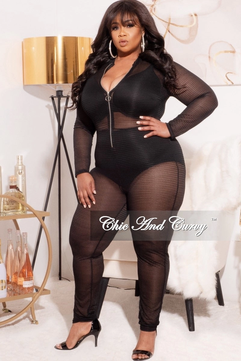 Flexible Wear Final Sale Plus Size See Through Jumpsuit in Black Summer