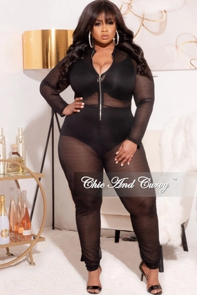 Breathable Comfort Design Final Sale Plus Size See Through Jumpsuit in Black Summer