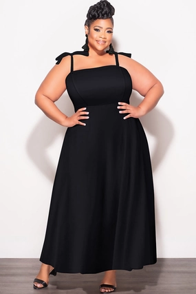 Rubberized grip Chic Design Wear Final Sale Plus Size Self Tie Strap Light Weight  Linen Blend Dress in Black