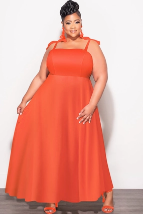 Packable design Final Sale Plus Size Self Tie Strap Light Weight  Linen Blend  Dress in Coral Orange