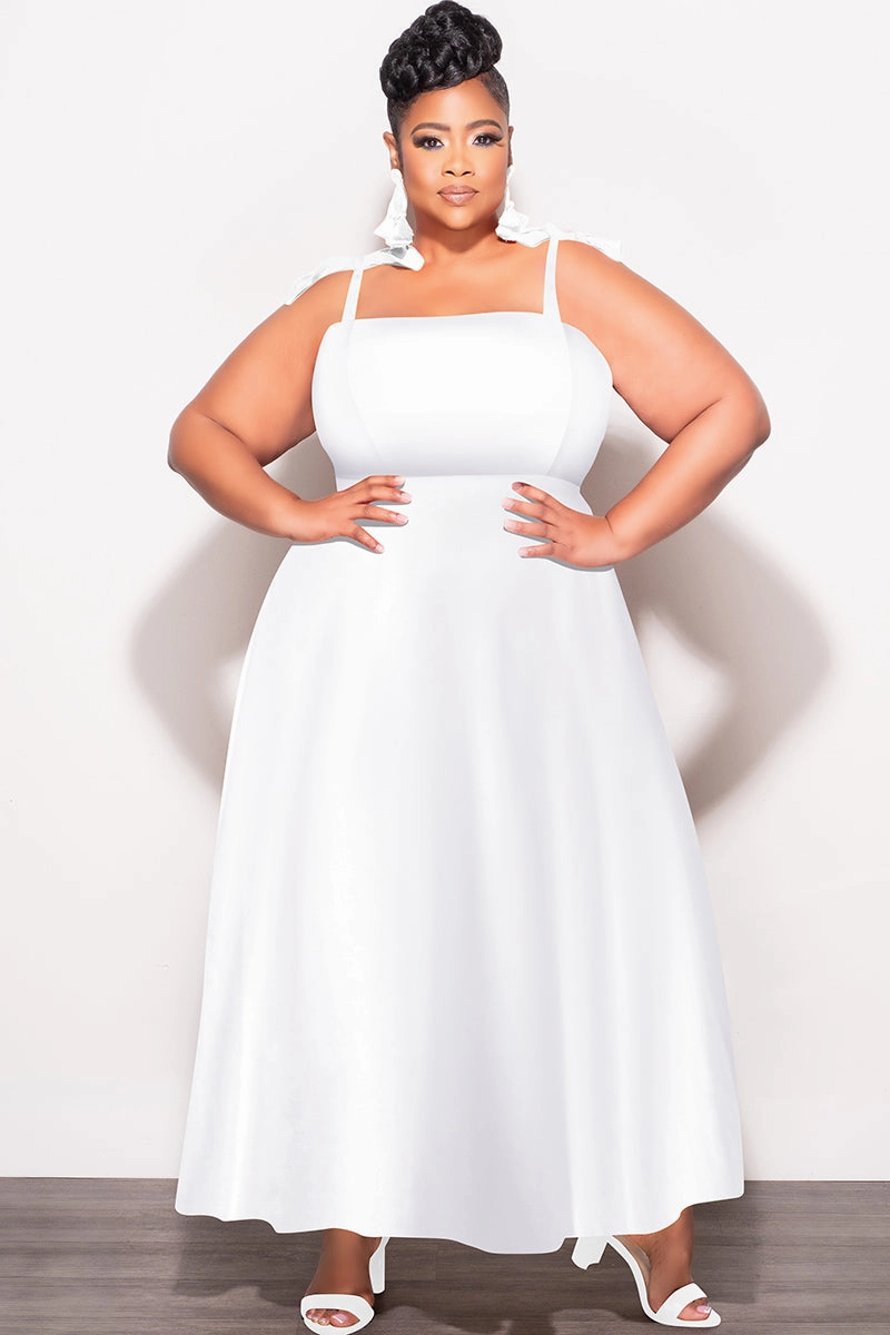Functional Stretch Final Sale Plus Size Self Tie Strap Light Weight  Linen Blend Dress in Off White