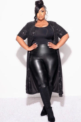 Final Sale Plus Size Sequin Duster in Black BreathableMaterial Double Stitched Seams