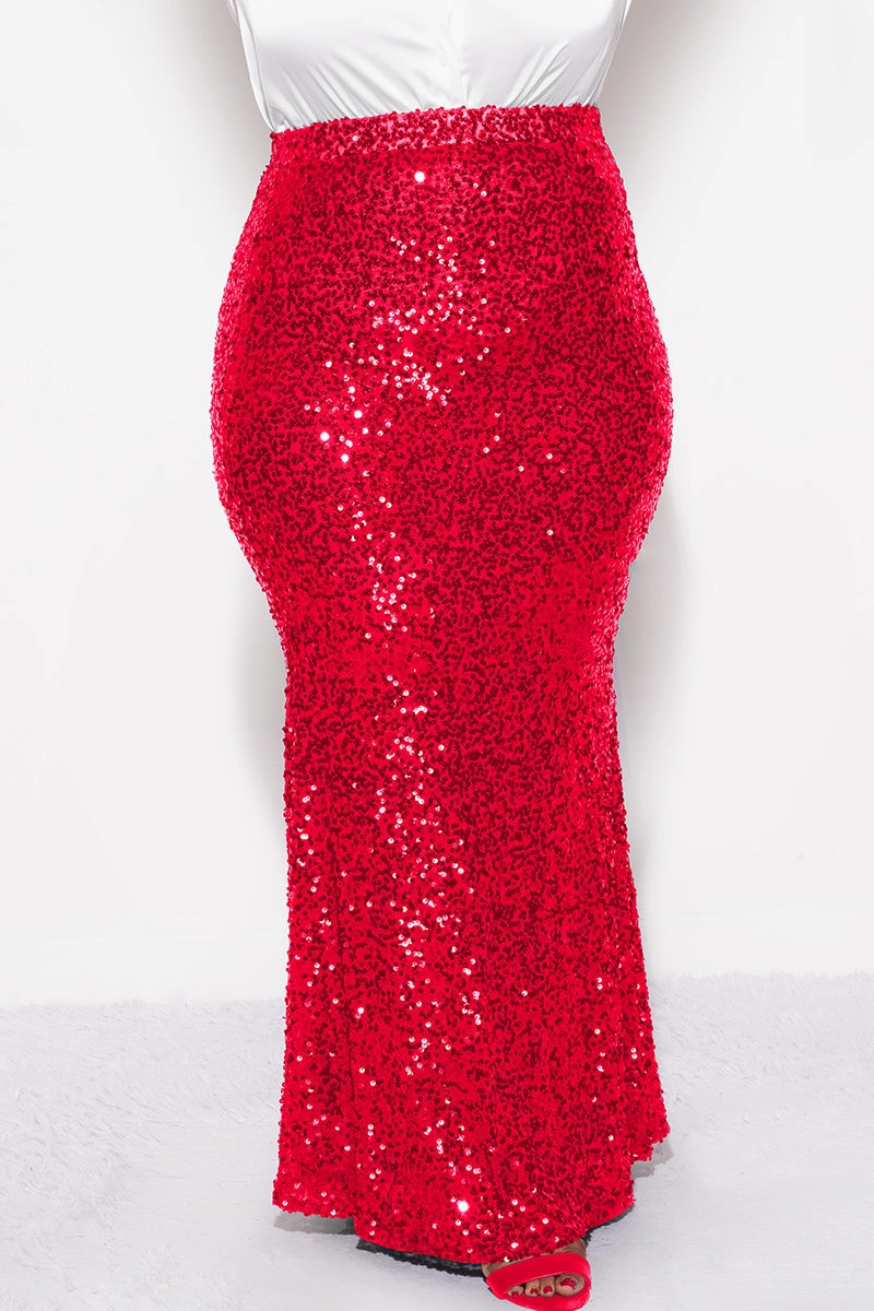 AntiFade Treatment ReinforcedEdges Final Sale Plus Size Sequin Skirt in Red