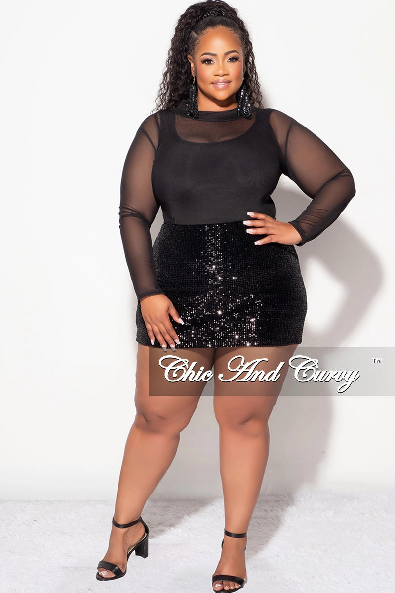 Final Sale Plus Size Sequin Skort in Black Anti Static Cloth Blend Colorfast Dye Method