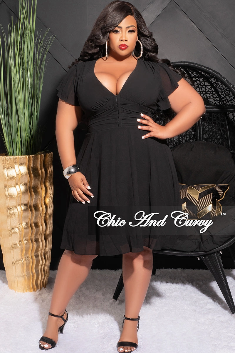 Final Sale Plus Size Sheer Chiffon Dress with Corset Front in Black Agile Fit UltraSoftLining