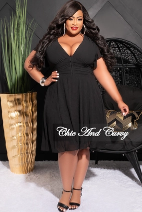Final Sale Plus Size Sheer Chiffon Dress with Corset Front in Black Adaptable Fit
