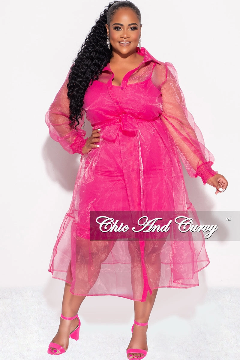 Snag Free Fabric Final Sale Plus Size Sheer Coat & Under Dress in Pink