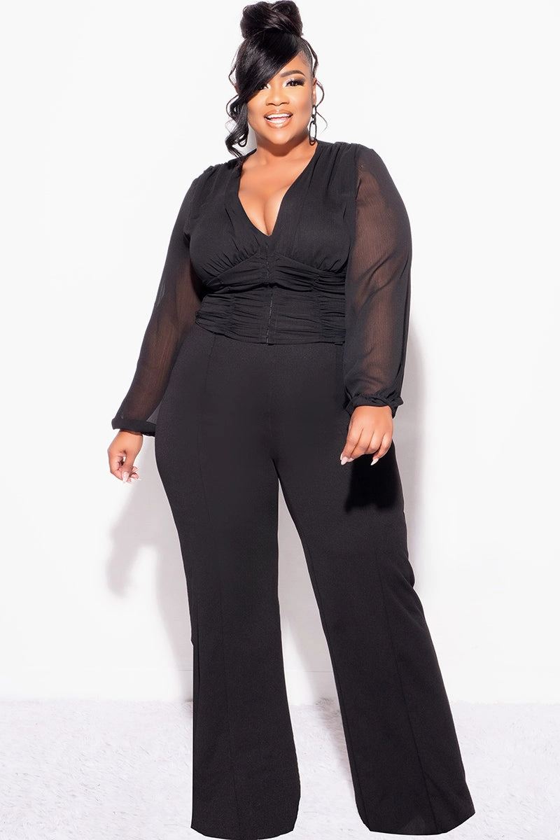 Final Sale Plus Size Sheer Corset Top with Balloon Sleeves in Black Versatile Fashion