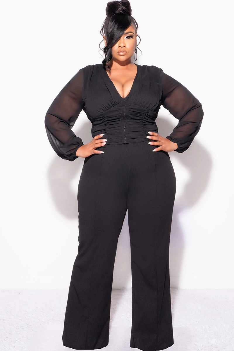 Final Sale Plus Size Sheer Corset Top with Balloon Sleeves in Black Bootcut shape