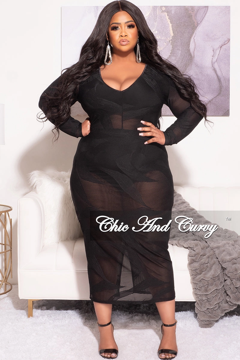 Final Sale Plus Size Sheer Midi Dress with Tie Back Slit in Black Tapered ankle Weekend Comfort
