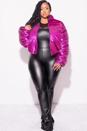 Training Wear Final Sale Plus Size Shiny Crop Puffer Jacket in Purple