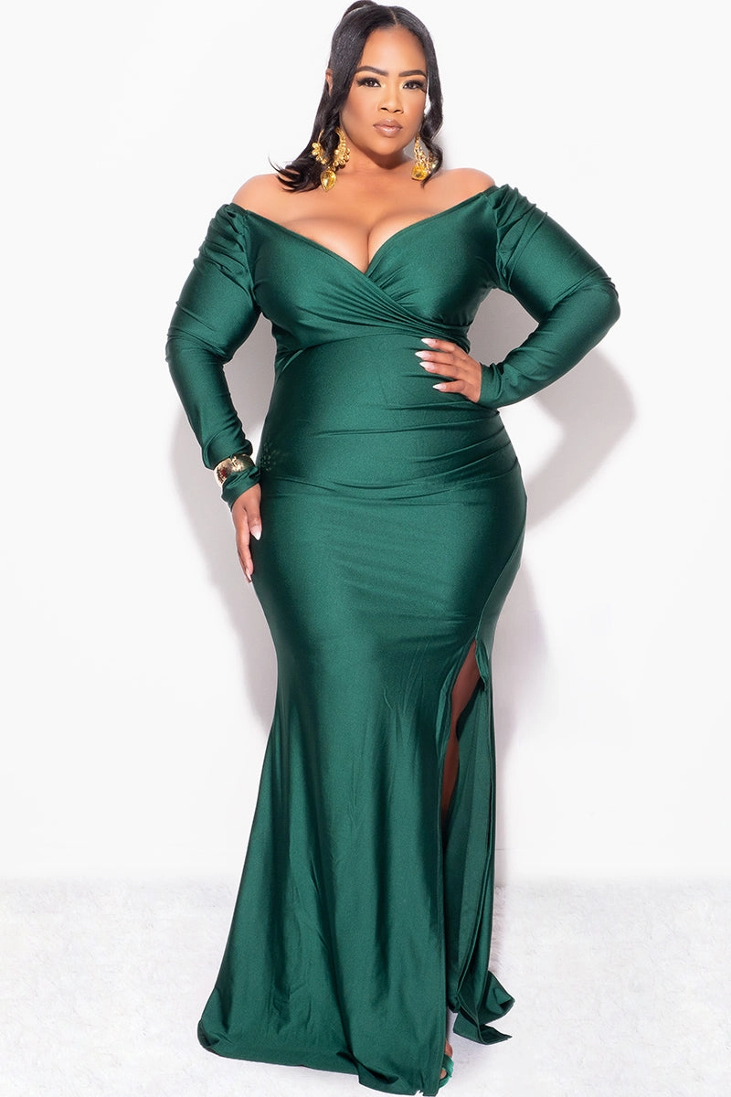 Final Sale Plus Size Shiny Faux Wrap Off the Shoulder Grown in Green Sport Hoodie