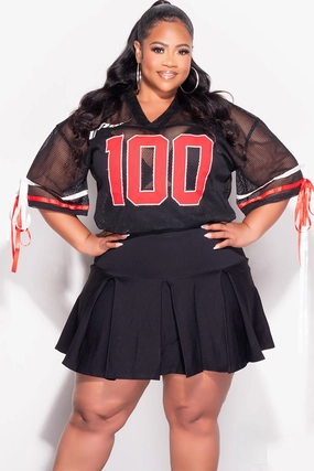 Final Sale Plus Size Shirt Jersey Top in Black Red and White Slimline Fit