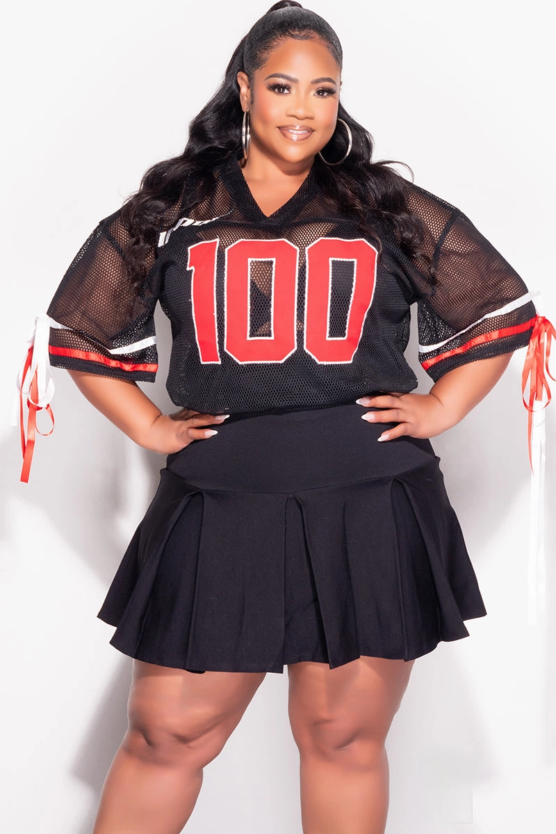 Final Sale Plus Size Shirt Jersey Top in Black Red and White Slimline Fit