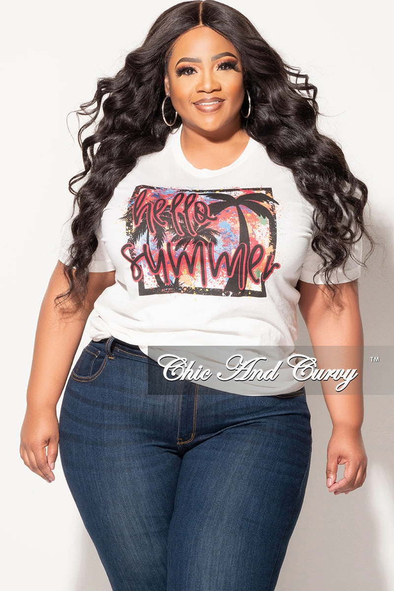 Final Sale Plus Size Short Sleeve Crew Neck Hello Summer T-Shirt in Ivory All Use