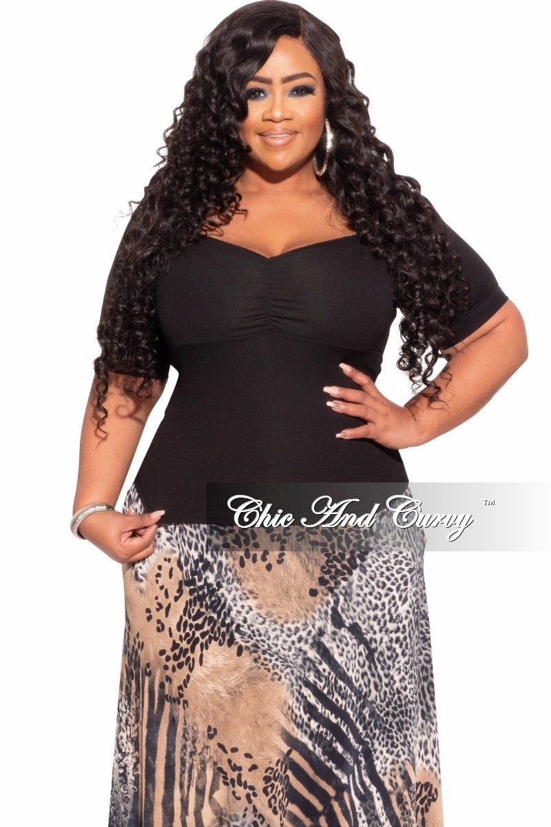 Breathable Stretch Wear Heat Control Final Sale Plus Size Short Sleeve Top in Black
