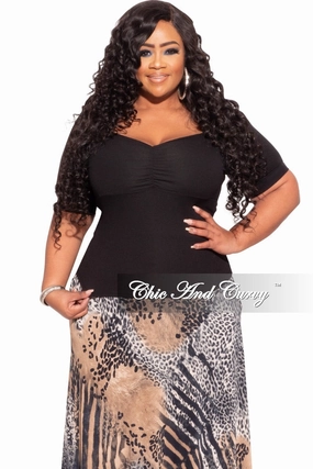 Breathable Stretch Wear Heat Control Final Sale Plus Size Short Sleeve Top in Black