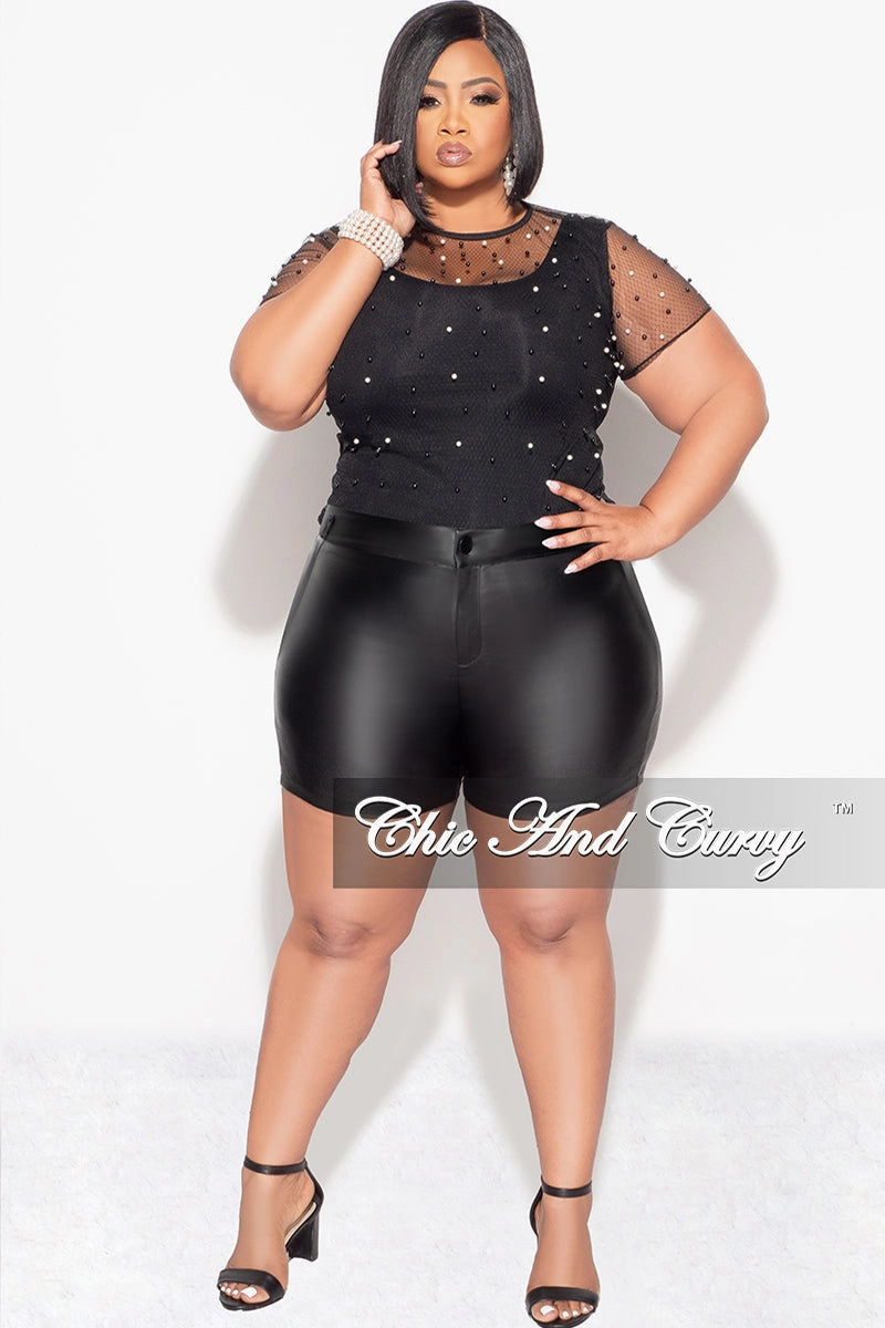 Final Sale Plus Size Shorts in Black Faux Leather MachineWashable Travel Friendly