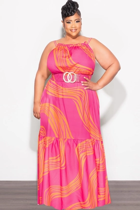Final Sale Plus Size Sleeveless 1 Tiered Maxi Dress in Fuchsia clean design No Gap Waistband