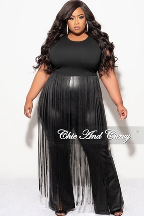 Final Sale Plus Size Sleeveless Crop Long Fringe Top in Black FlexibleStretchWeave