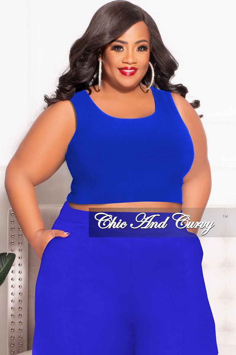 Non Restrictive Warm design Final Sale Plus Size Sleeveless Crop Top in Royal Blue (Top Only)