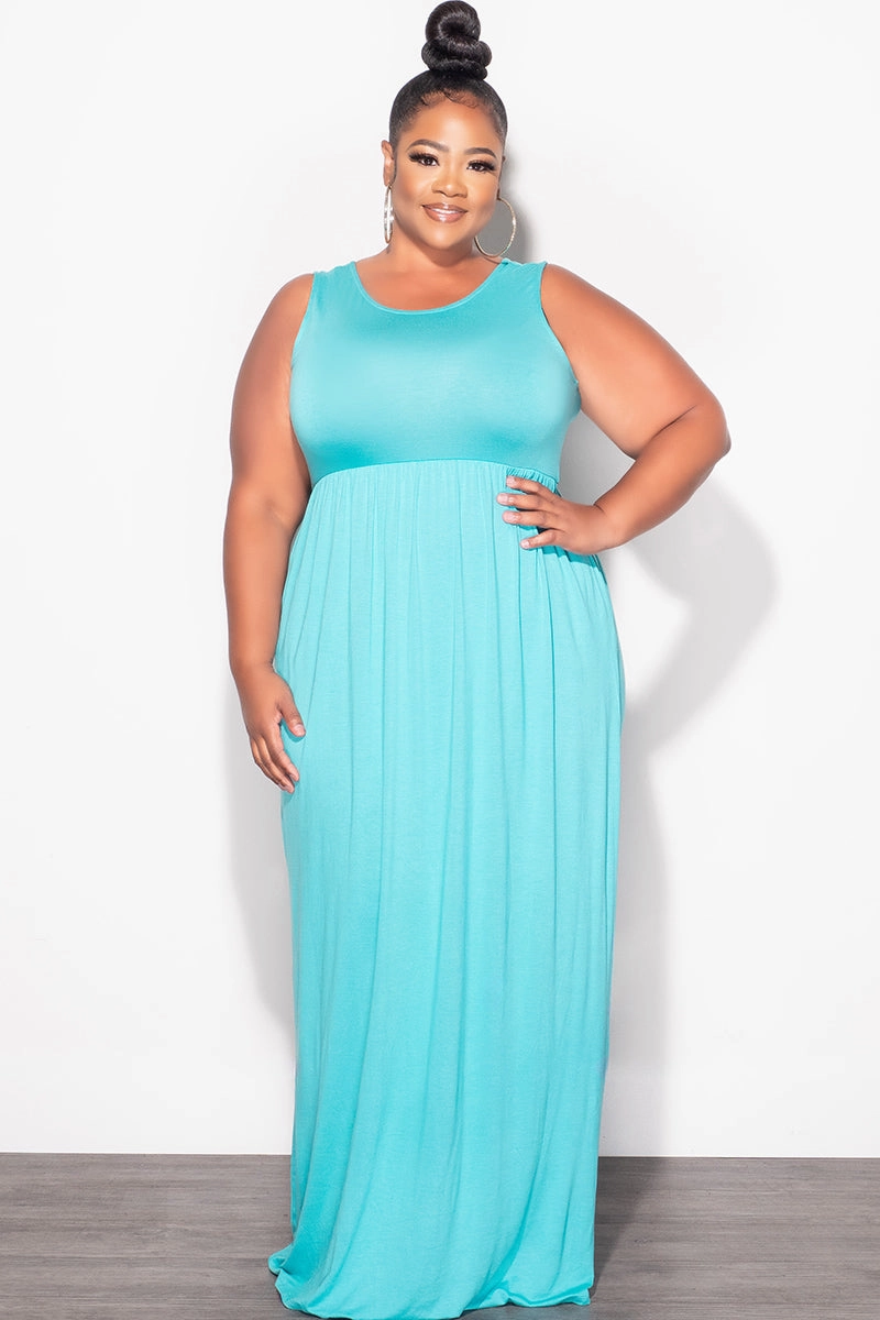 Final Sale Plus Size Sleeveless Maxi Dress in Mint Sporty Look