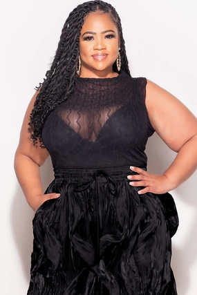 Final Sale Plus Size Sleeveless Sheer Top in Black Flex Movement Cuffed hem