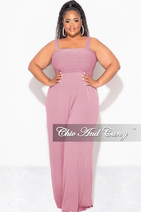 Final Sale Plus Size Sleeveless Shirred Jumpsuit in Dusty Rose Urban Flex Functional Layers