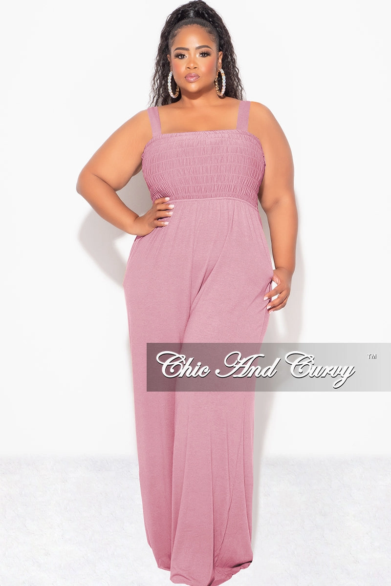 Final Sale Plus Size Sleeveless Shirred Jumpsuit in Dusty Rose Flexible Performance Wear