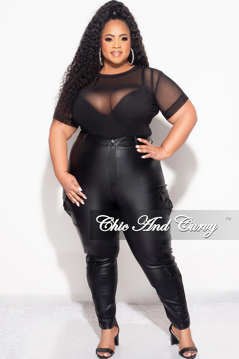 Chic Design No Ride-Up Final Sale Plus Size Slim Cargo Pants in Metallic Black