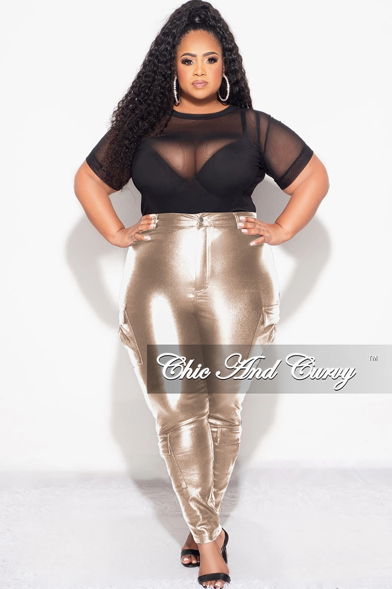 Heat Dissipating Quick Motion Final Sale Plus Size Slim Cargo Pants in Metallic Gold