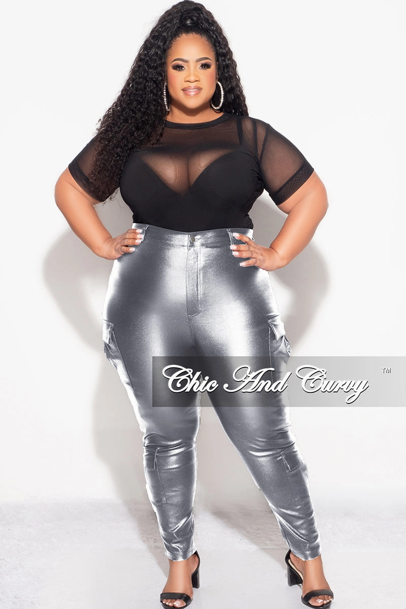 Final Sale Plus Size Slim Cargo Pants in Metallic Silver Wind Resistance Heat Friendly