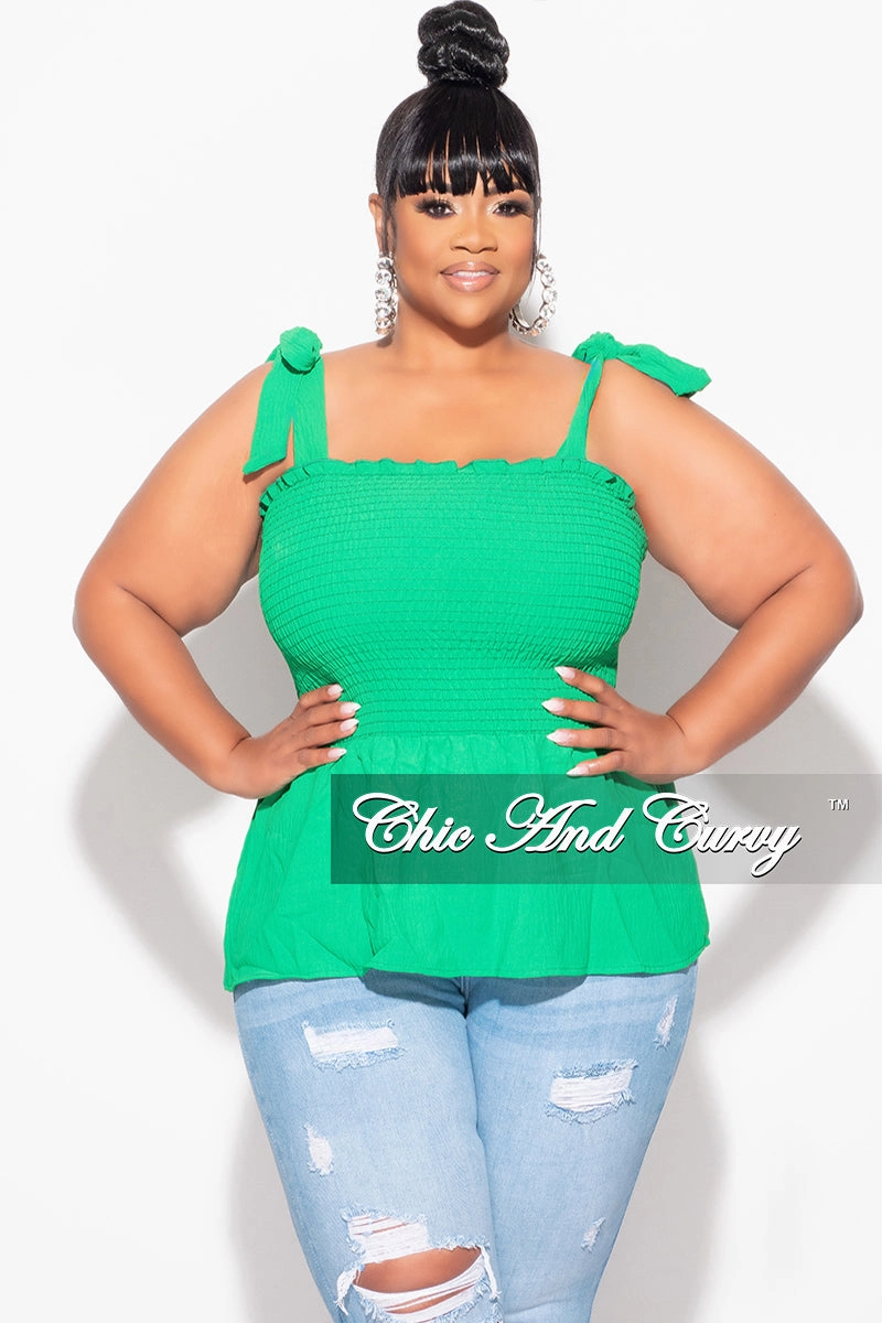 ErgonomicArticulatedDesign Final Sale Plus Size Smocked Peplum Tank Top in Green