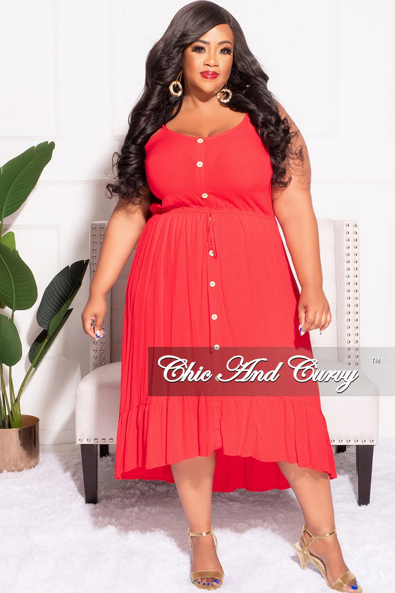 Final Sale Plus Size Spaghetti Strap Dress in Red Flattering Design AbrasionResistantFabric