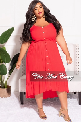Final Sale Plus Size Spaghetti Strap Dress in Red Breathable mesh lining Static free